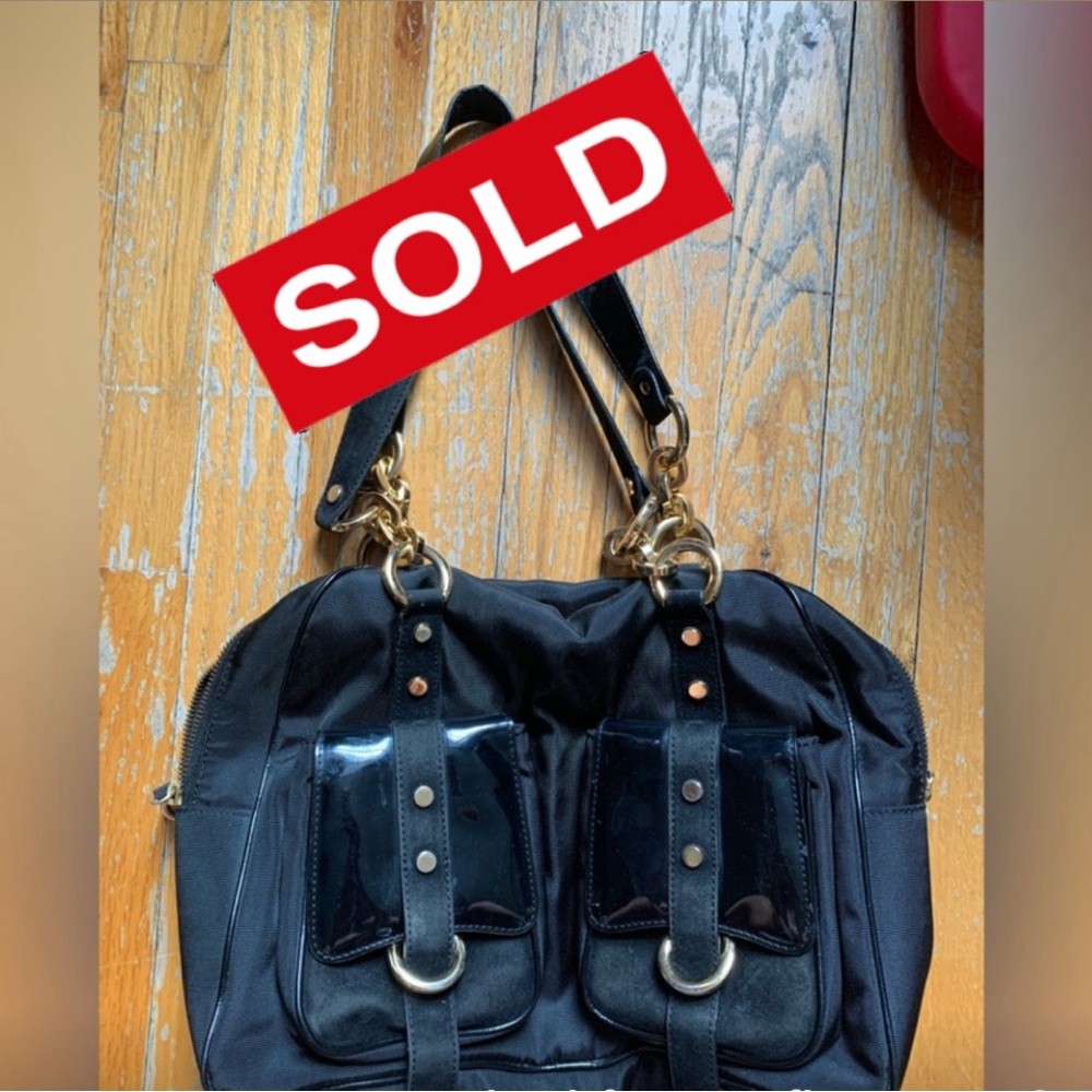 Roberto Cavalli Black Shoulder Bag with Gold Tone Hardware accent